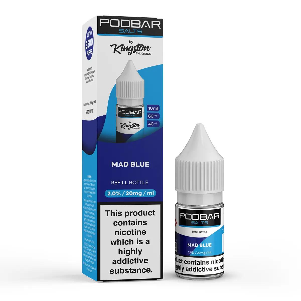 Product Image of Mad Blue Nic Salt E-Liquid by PodBar Salts By Kingston 10ml